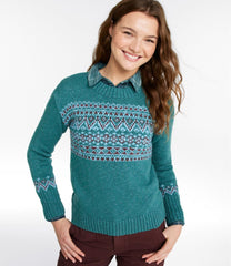 L.L.Bean Women's Cotton Ragg Sweater, Crewneck Fair Isle CLOTHING|SALE
