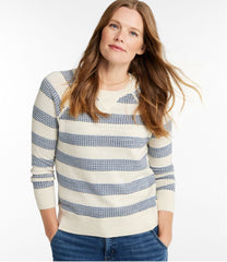 L.L.Bean Women's Organic Cotton Slub Sweater, Crewneck Stripe CLOTHING|SALE