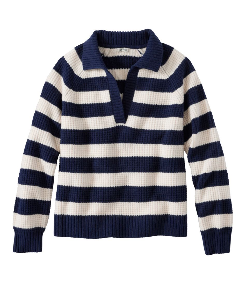 L.L.Bean Women's SuperSoft Waffle Sweater, Polo Stripe CLOTHING