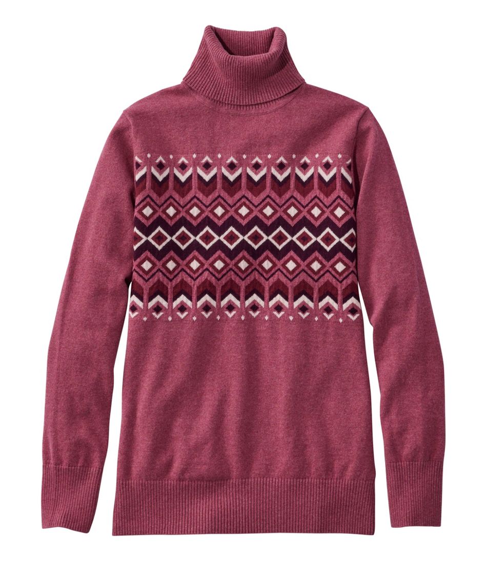 L.L.Bean Women's Cotton/Cashmere Sweater, Turtleneck Intarsia CLOTHING|SALE