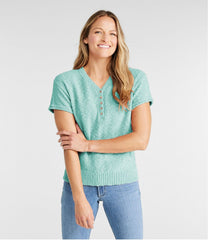 L.L.Bean Women's Midweight Cotton Slub Sweater, Henley Short-Sleeve CLOTHING|SALE