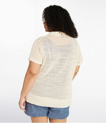 L.L.Bean Women's Organic Cotton Slub Pointelle Sweater, Polo CLOTHING