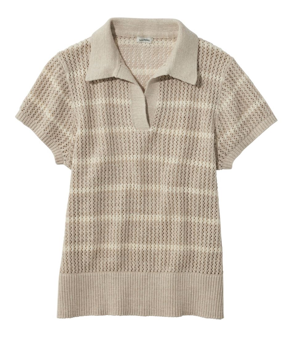 L.L.Bean Women's Organic Cotton Slub Pointelle Sweater, Polo CLOTHING