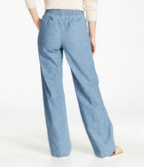 L.L.Bean Women's Lakewashed Pull-On Chinos, Mid-Rise Wide-Leg Chambray CLOTHING