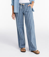 L.L.Bean Women's Lakewashed Pull-On Chinos, Mid-Rise Wide-Leg Stripe Chambray CLOTHING|SALE