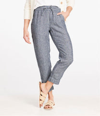 L.L.Bean Women's Premium Linen Pull-On Ankle Pants, Mid-Rise Tapered-Leg Stripe CLOTHING|SALE