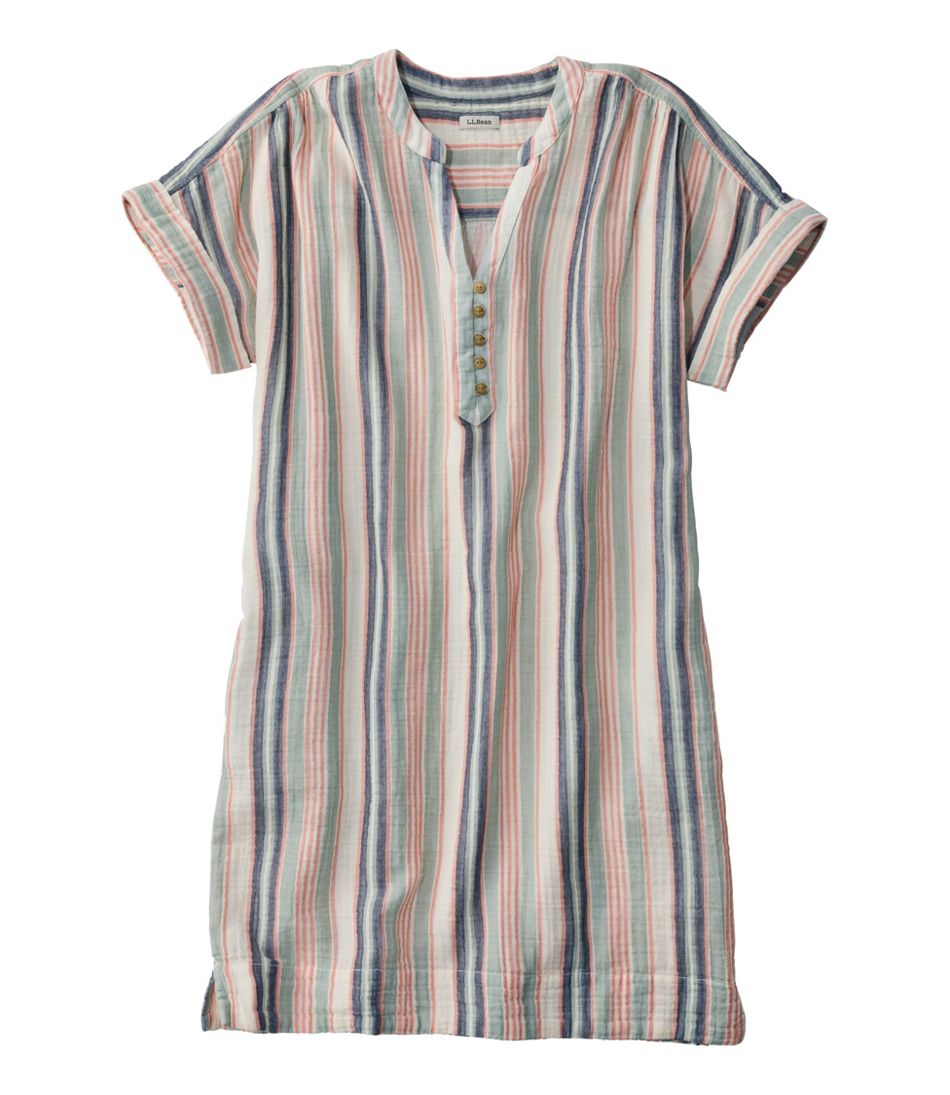 L.L.Bean Women's Cloud Gauze Short-Sleeve Shift Dress, Stripe CLOTHING