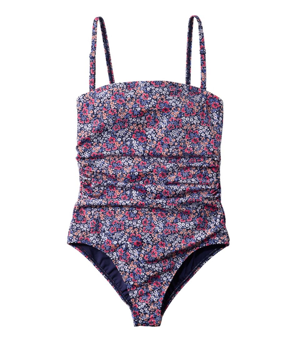 L.L.Bean Women's Coastal Essentials Swimwear, Bandeau Tanksuit Print CLOTHING