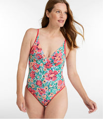 L.L.Bean Women's Coastal Essentials Swimwear, V-Neck Tanksuit Print CLOTHING