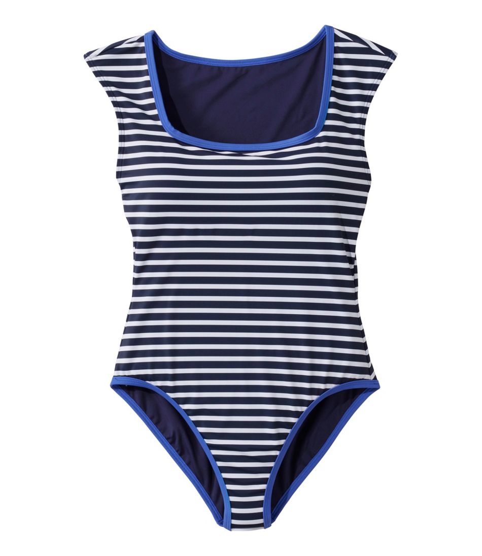 L.L.Bean Women's Coastal Essentials Swimwear, Squareneck Tanksuit Print CLOTHING