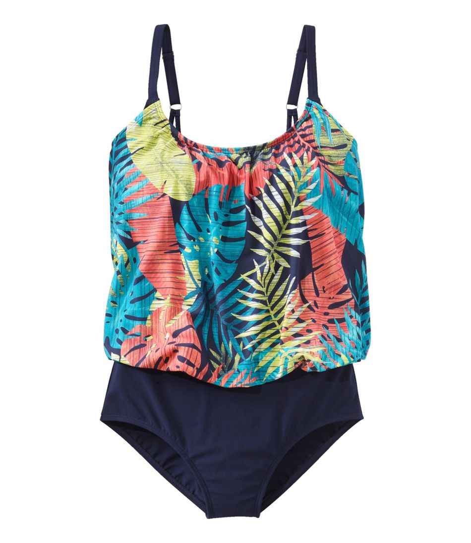 L.L.Bean Women's Shaping Swimwear, Blouson Tanksuit Print CLOTHING|SALE