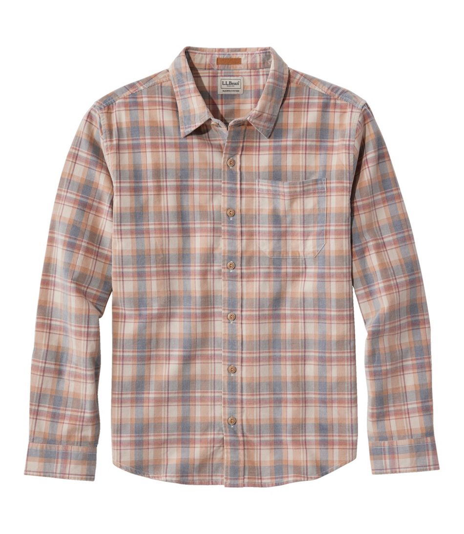 L.L.Bean Men's Sunwashed Corduroy Shirt, Slightly Fitted Untucked Fit, Plaid CLOTHING|SALE