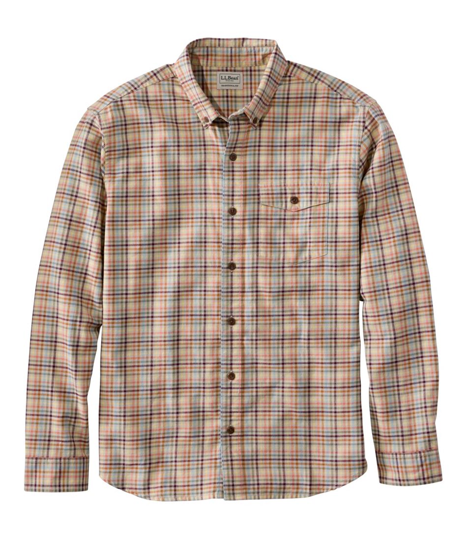 L.L.Bean Men's Brushed Jaspé Twill Shirt, Plaid, Traditional Untucked Fit CLOTHING|SALE