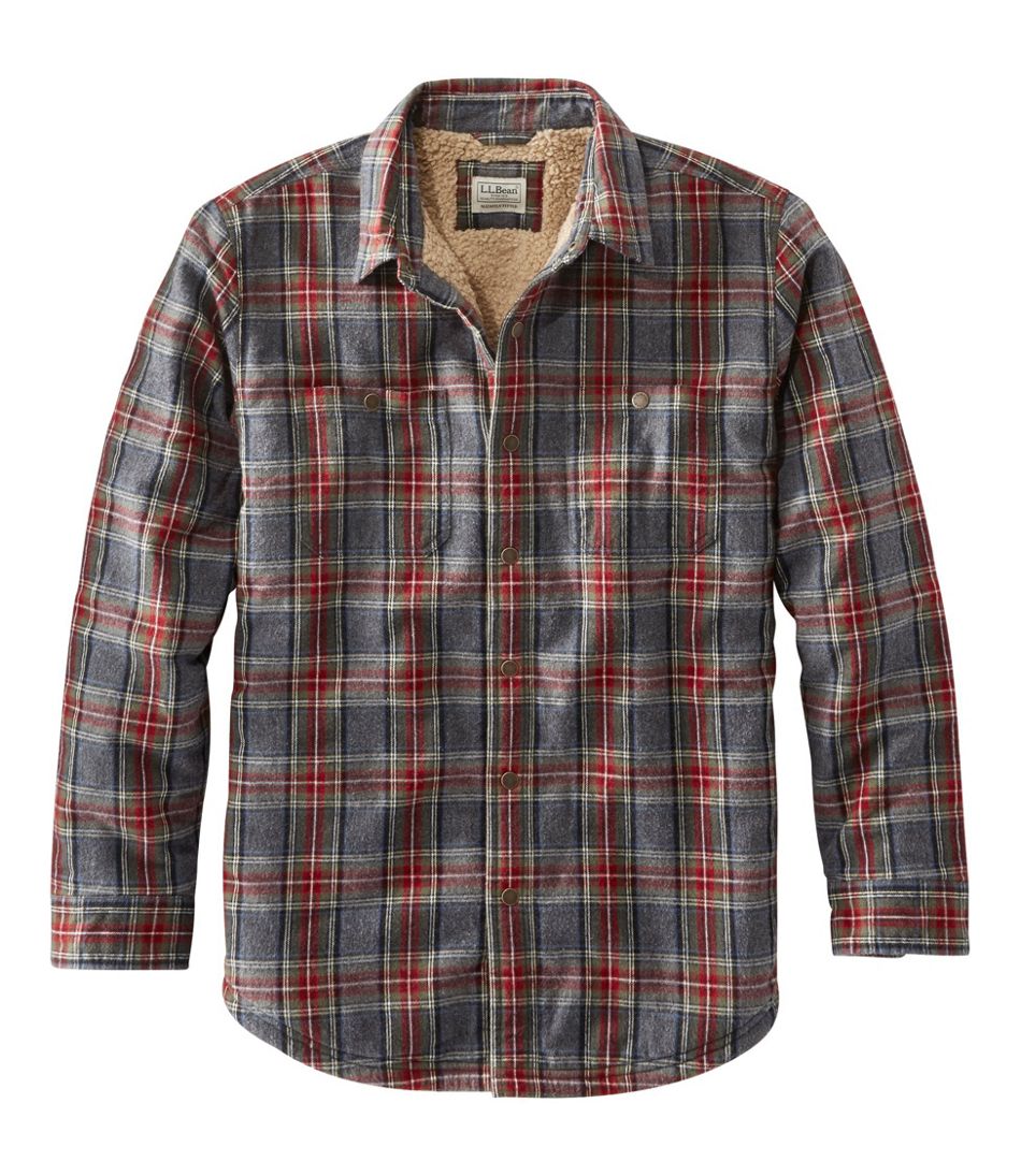 L.L.Bean Men's Sherpa-Lined Scotch Plaid Shirt, Slightly Fitted CLOTHING