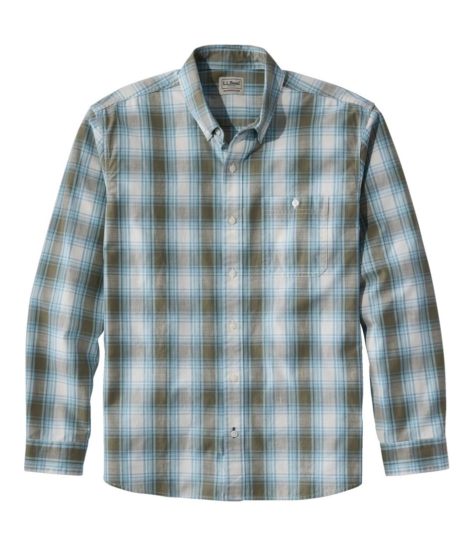 L.L.Bean Men's Comfort Stretch® Chambray Shirt, Traditional Untucked Fit, Long-Sleeve, Print CLOTHING|SALE