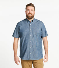 L.L.Bean Men's Comfort Stretch® Chambray Shirt, Traditional Untucked Fit, Short-Sleeve CLOTHING