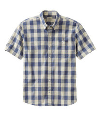 L.L.Bean Men's Comfort Stretch® Chambray Shirt, Traditional Untucked Fit, Short-Sleeve, Plaid CLOTHING|SALE