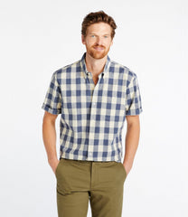 L.L.Bean Men's Comfort Stretch® Chambray Shirt, Traditional Untucked Fit, Short-Sleeve, Plaid CLOTHING|SALE