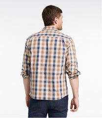L.L.Bean Men's Comfort Stretch® Chambray Shirt, Long-Sleeve, Slightly Fitted Untucked Fit, Plaid CLOTHING|SALE