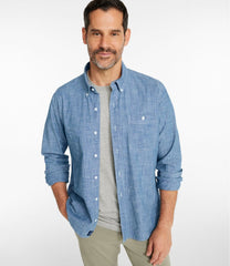L.L.Bean Men's Comfort Stretch® Chambray Shirt, Long-Sleeve, Slightly Fitted Untucked Fit CLOTHING|SALE