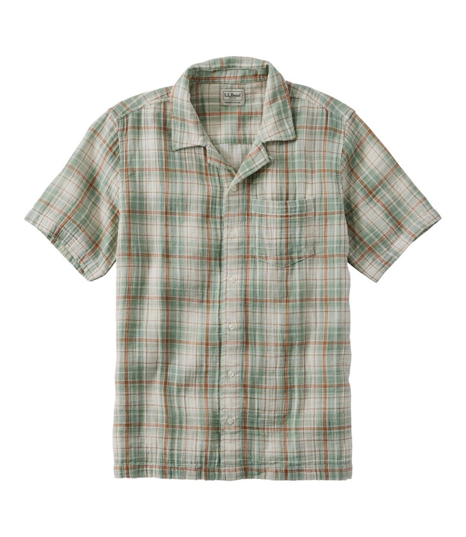 L.L.Bean Men's Cloud Gauze Shirt, Short-Sleeve, Slightly Fitted Untucked Fit, Plaid CLOTHING