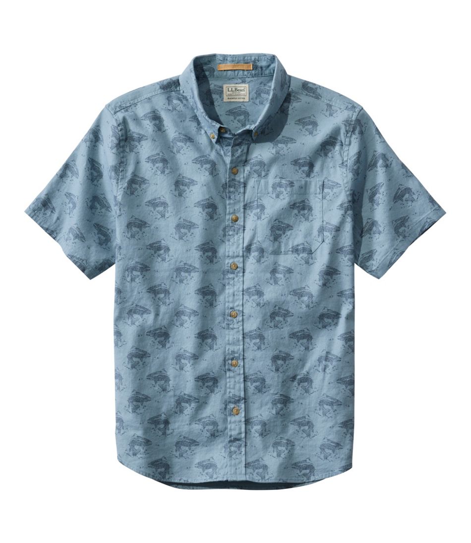 L.L.Bean Men's Stonecoast Hemp Shirt, Short-Sleeve, Slightly Fitted Untucked Fit, Print CLOTHING