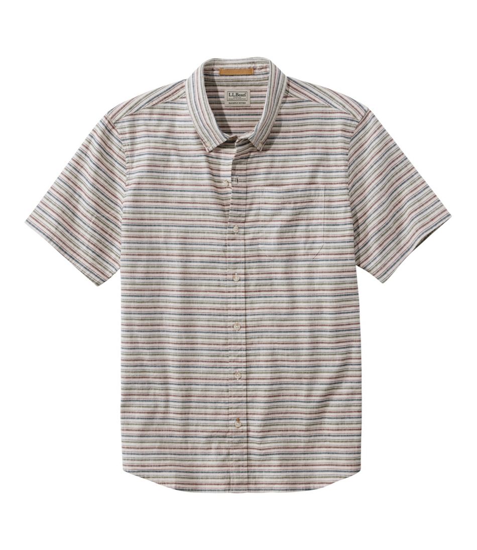 L.L.Bean Men's Stonecoast Hemp Shirt, Short-Sleeve, Slightly Fitted Untucked Fit, Stripe CLOTHING