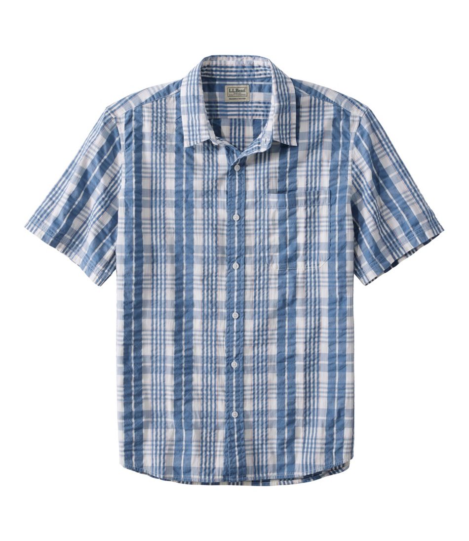 L.L.Bean Men's Organic Cotton Seersucker Shirt, Short-Sleeve, Slightly Fitted, Plaid CLOTHING|SALE