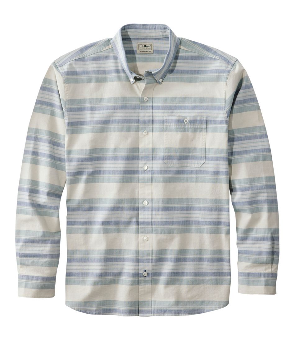 L.L.Bean Men's Comfort Stretch Chambray Shirt, Traditional Untucked Fit, Long-Sleeve, Stripe CLOTHING|SALE
