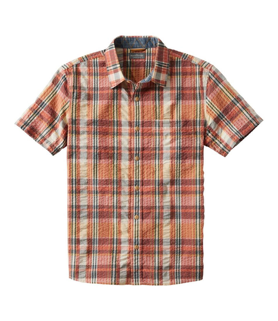 L.L.Bean Men's Signature Seersucker Madras Shirt, Slightly Fitted, Short-Sleeve CLOTHING|SALE