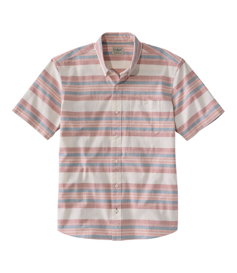 L.L.Bean Men's Comfort Stretch Chambray Shirt, Traditional Untucked Fit, Short-Sleeve, Stripe CLOTHING|SALE