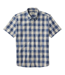 L.L.Bean Men's Comfort Stretch® Chambray Shirt, Slightly Fitted Untucked Fit, Short-Sleeve, Plaid CLOTHING|SALE