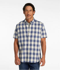 L.L.Bean Men's Comfort Stretch® Chambray Shirt, Slightly Fitted Untucked Fit, Short-Sleeve, Plaid CLOTHING|SALE