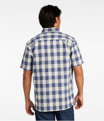 L.L.Bean Men's Comfort Stretch® Chambray Shirt, Slightly Fitted Untucked Fit, Short-Sleeve, Plaid CLOTHING|SALE