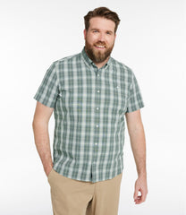 L.L.Bean Men's Comfort Stretch® Chambray Shirt, Slightly Fitted Untucked Fit, Short-Sleeve, Plaid CLOTHING|SALE