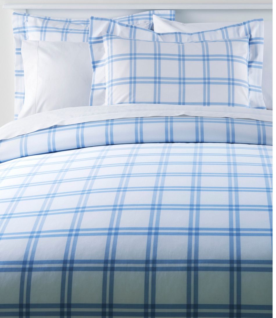 L.L.Bean 280-Thread-Count Pima Cotton Percale Comforter Cover Collection, Windowpane HOME GOODS