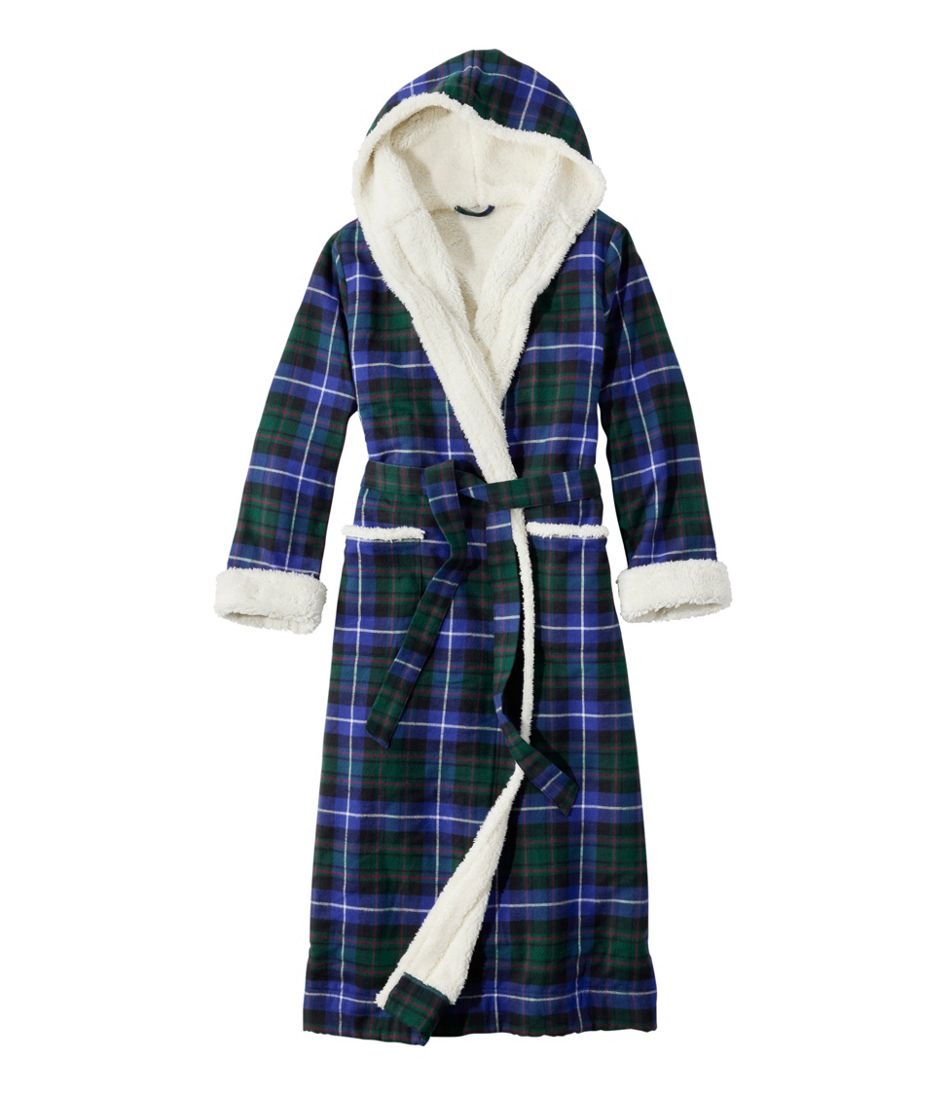 L.L.Bean Women's Scotch Plaid Flannel Robe, Sherpa-Lined Long CLOTHING