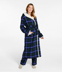 L.L.Bean Women's Scotch Plaid Flannel Robe, Sherpa-Lined Long CLOTHING