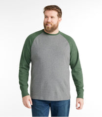 L.L.Bean Men's Washed Cotton Double-Knit Crewneck, Slightly Fitted Long-Sleeve Colorblock CLOTHING