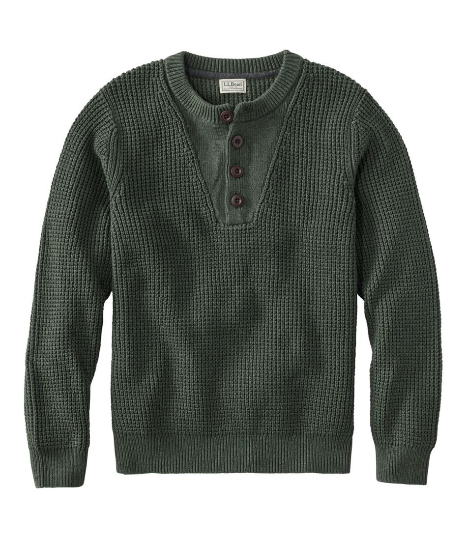 L.L.Bean Men's Organic Cotton Waffle Sweater, Henley CLOTHING