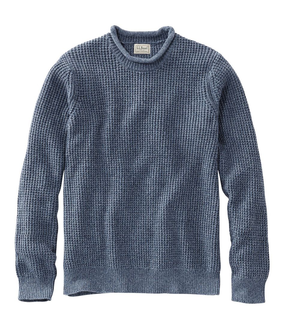 L.L.Bean Men's Organic Cotton Waffle Sweater, Rollneck Crew CLOTHING