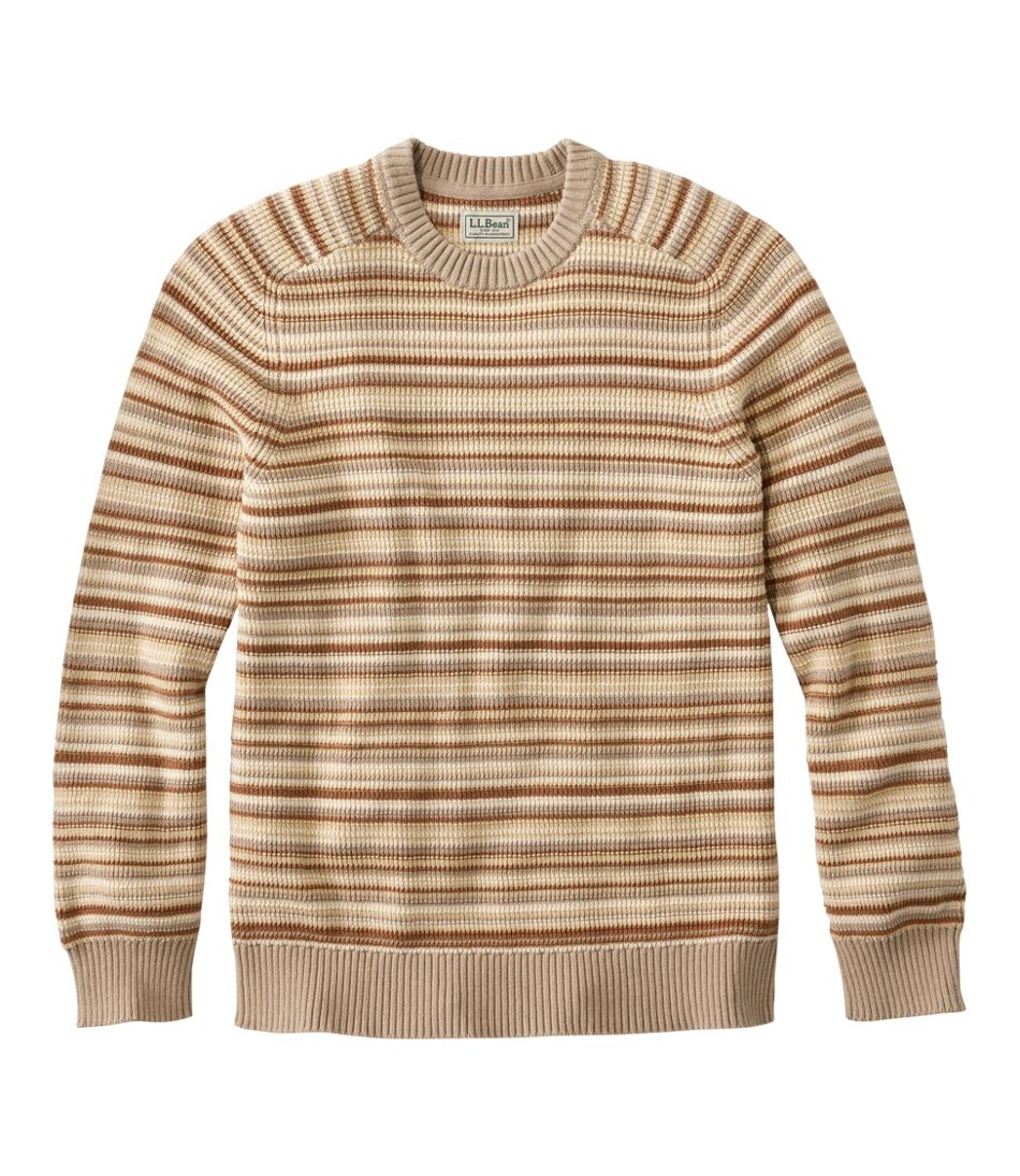 L.L.Bean Men's Sunwashed Textured Cotton Sweater, Crewneck, Stripe CLOTHING|SALE