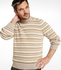 L.L.Bean Men's Sunwashed Textured Cotton Sweater, Crewneck, Stripe CLOTHING|SALE