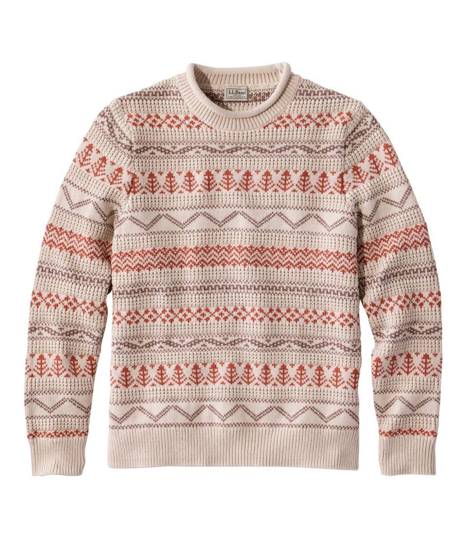 L.L.Bean Men's Organic Cotton Waffle Sweater, Crewneck, Fair Isle CLOTHING
