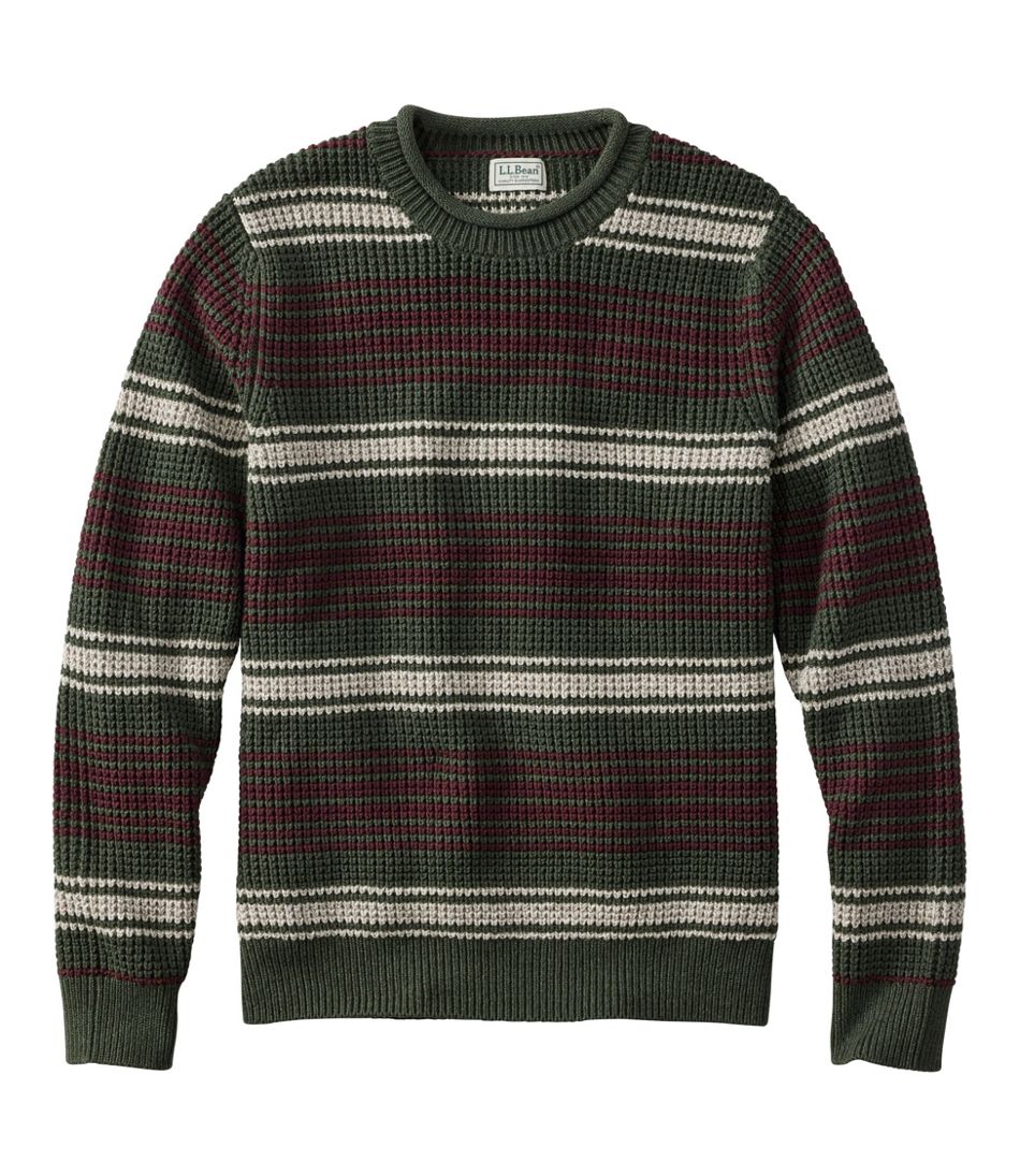 L.L.Bean Men's Organic Cotton Waffle Sweater, Rollneck Crew, Stripe CLOTHING|SALE