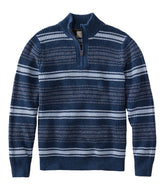 L.L.Bean Men's Organic Cotton Waffle Sweater, Quarter Zip, Stripe CLOTHING|SALE
