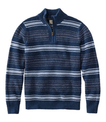 L.L.Bean Men's Organic Cotton Waffle Sweater, Quarter Zip, Stripe CLOTHING|SALE