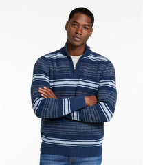 L.L.Bean Men's Organic Cotton Waffle Sweater, Quarter Zip, Stripe CLOTHING|SALE