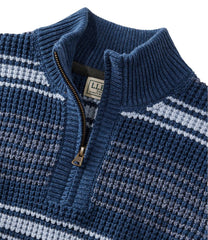 L.L.Bean Men's Organic Cotton Waffle Sweater, Quarter Zip, Stripe CLOTHING|SALE