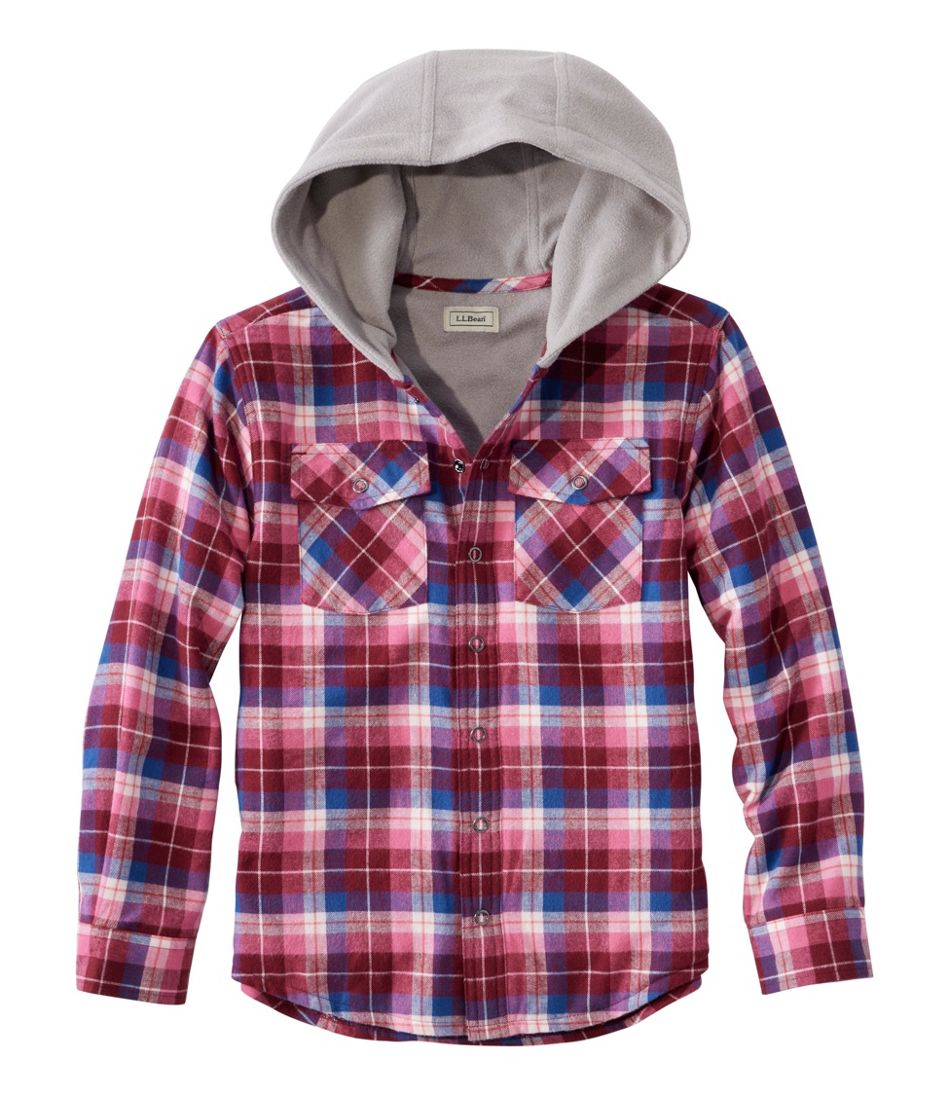 L.L.Bean Kids' Fleece-Lined Flannel Shirt, Hooded Plaid CLOTHING|SALE